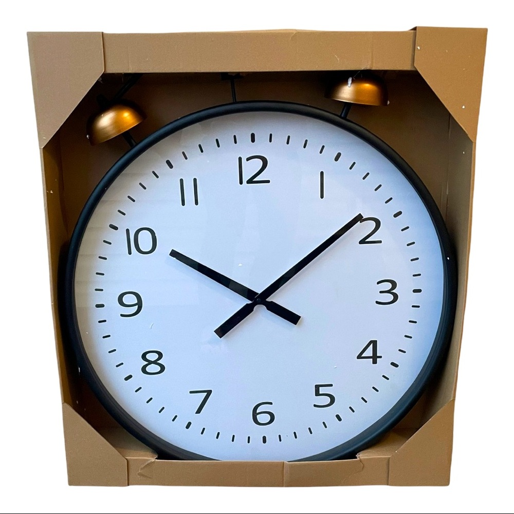 Industrial Metal Twin Bell 28” Decorative Wall Clock NWT